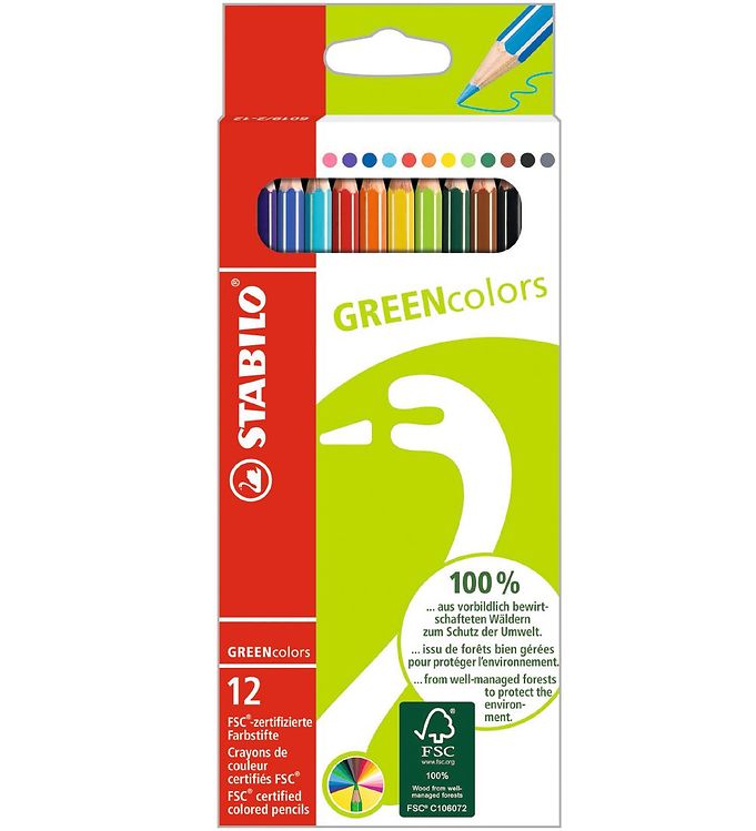 12: Stabilo Farveblyanter - GreenColors - 12 stk. - Multifarvet