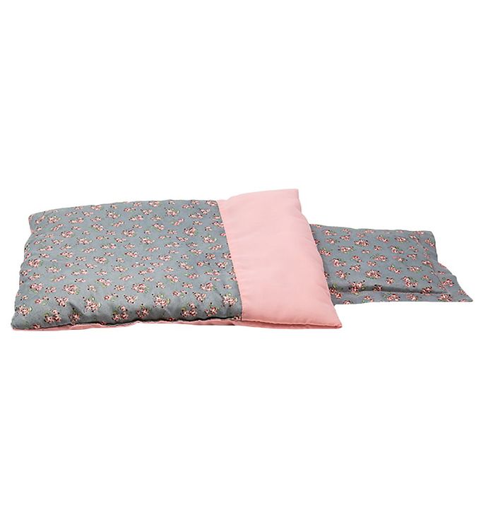 Dukkesengesæt fra Mini Mommy - Quilted deluxe - Grå m. blomster (40 cm)