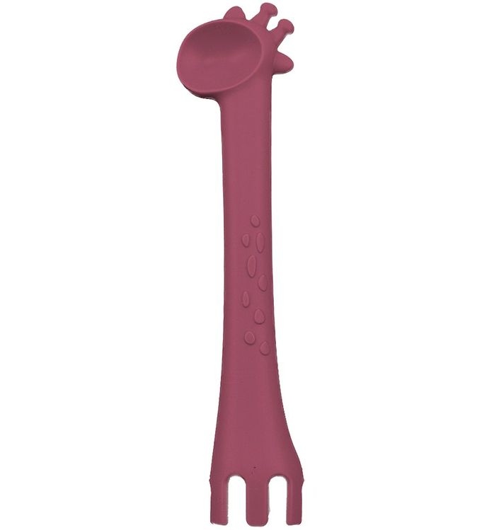 Ske og gaffel 2-i-1 i silikone fra Tint Tot - Berry