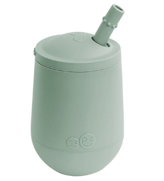 Image of EzPz Mini Cup m. Sugerør - Silikone - Støvet Grøn - OneSize - EzPz Kop (198533-990892)