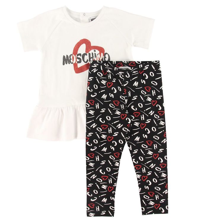 Moschino Sæt Shirt Leggings Hvid Sort Print