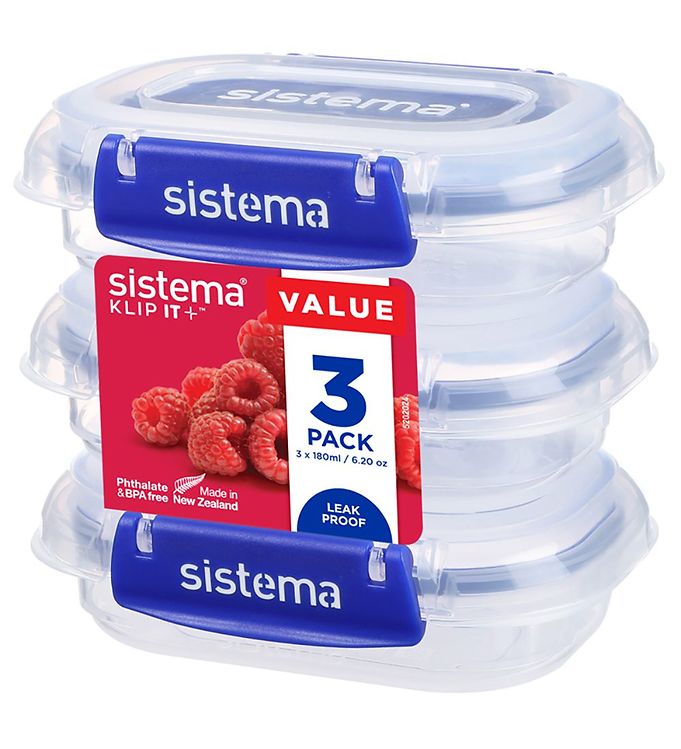 Image of Sistema Madkasse - Rectangle Klip It Plus - 3-pak - 180ml - Blå (200048-998361)