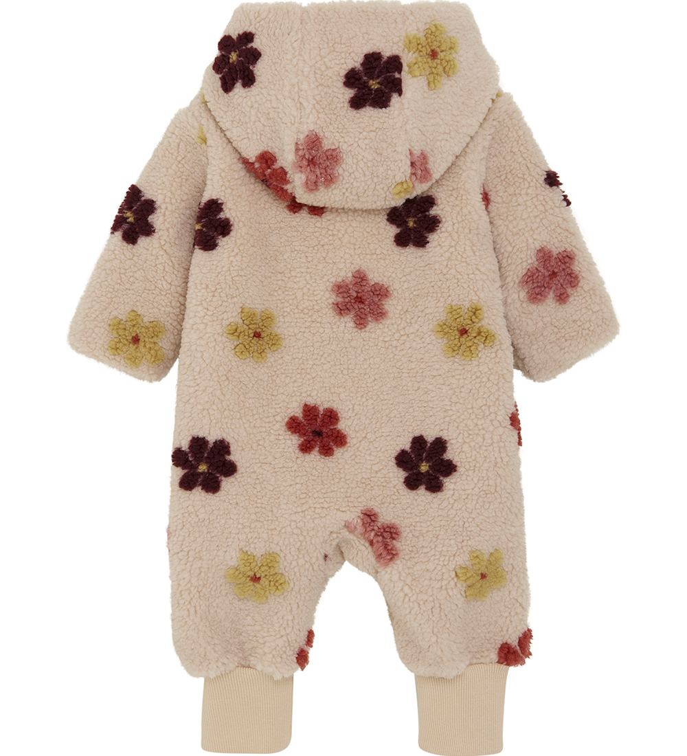 Minymo Fleecedragt - Teddy - Sandshell m. Blomster