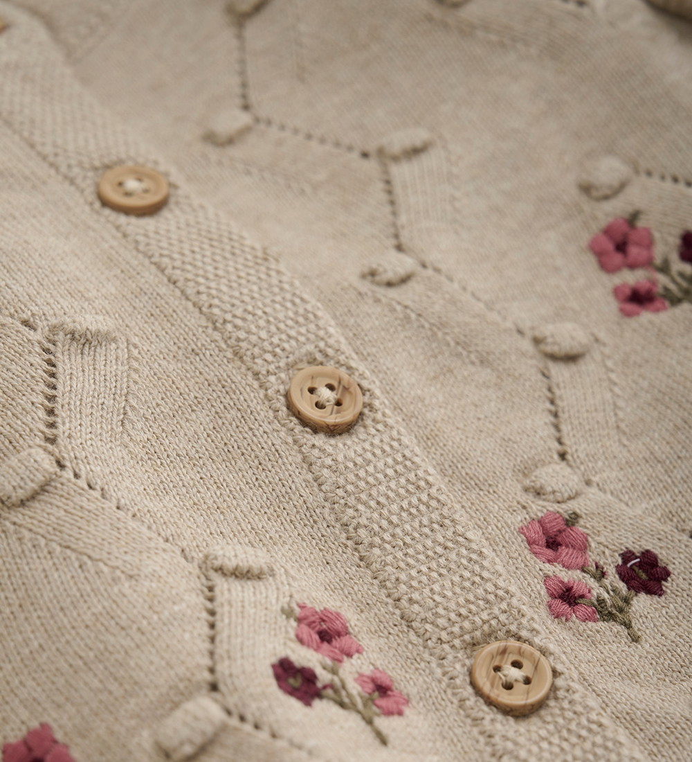 Minymo Cardigan - Strik - Beigemeleret m. Blomster