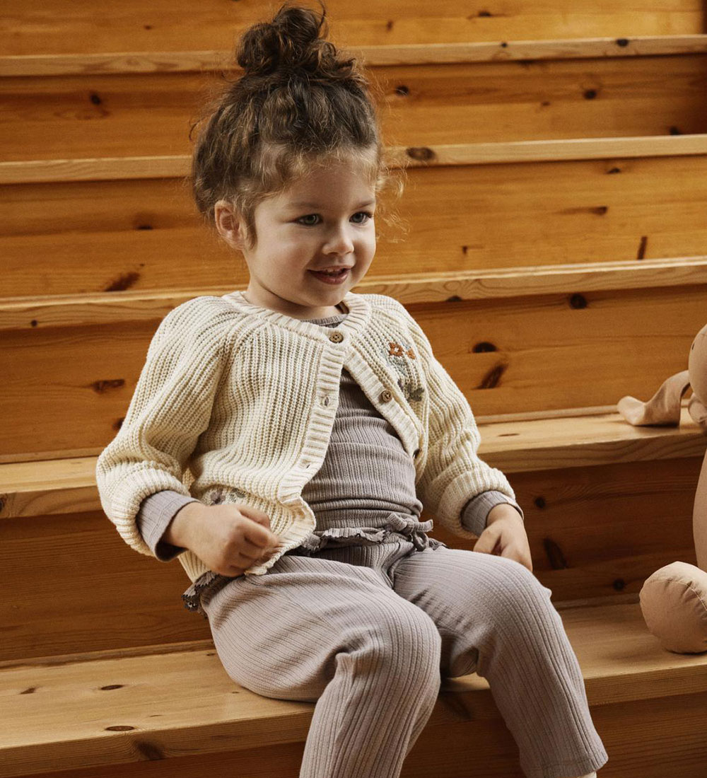 Lil' Atelier Cardigan - Strik - Rib - NmfEmlen - Birch m. Blomst