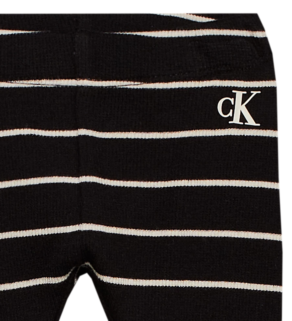 Calvin Klein Leggings - Rib - Sort/Hvidstribet