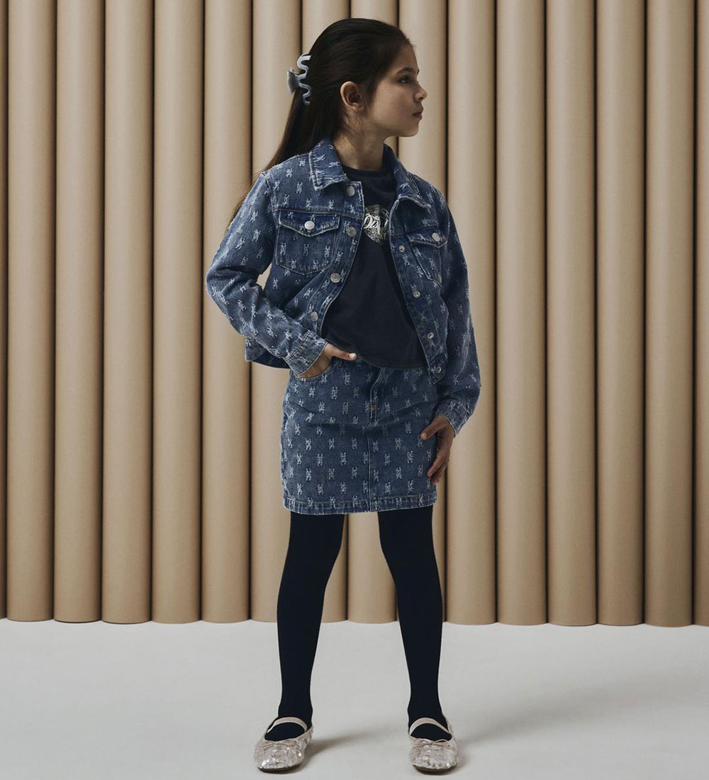 Name It Denimjakke - NkfPhine - Dark Blue Denim m. Mønster