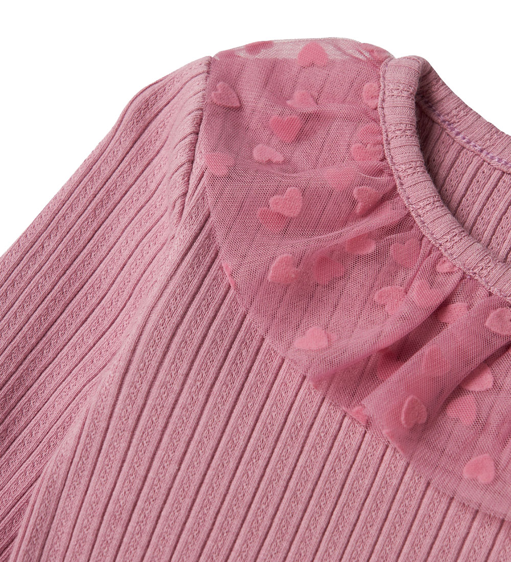 Name It Bluse - Rib - NmfNajas - Mauve Orchid m. Hjerter