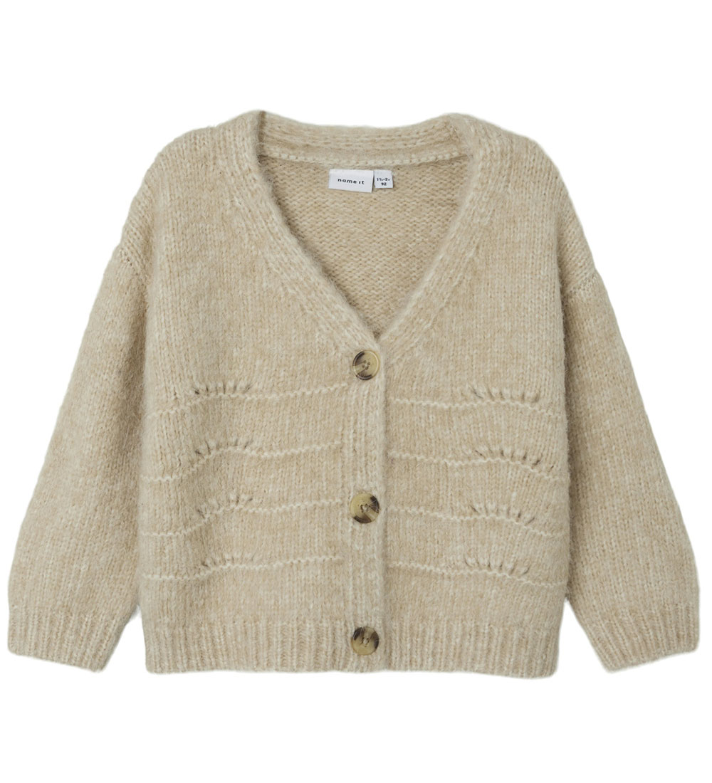 Name It Cardigan - Strik - NmfNetrille - Summer Sand m. Hulmønst