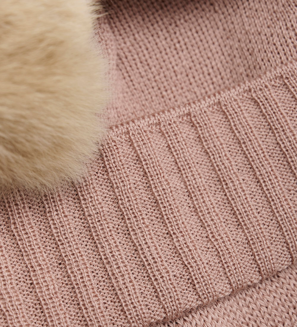 Huttelihut Hue m. Øreflapper - Strik - Uld - Mahogany Rose m. Kv