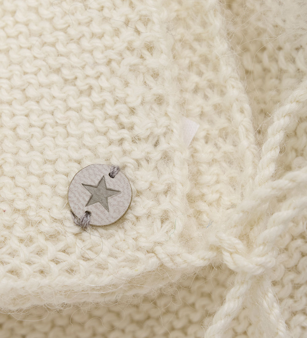 Huttelihut Babyhjelm m. Kvast - Uld - Strik - Off White