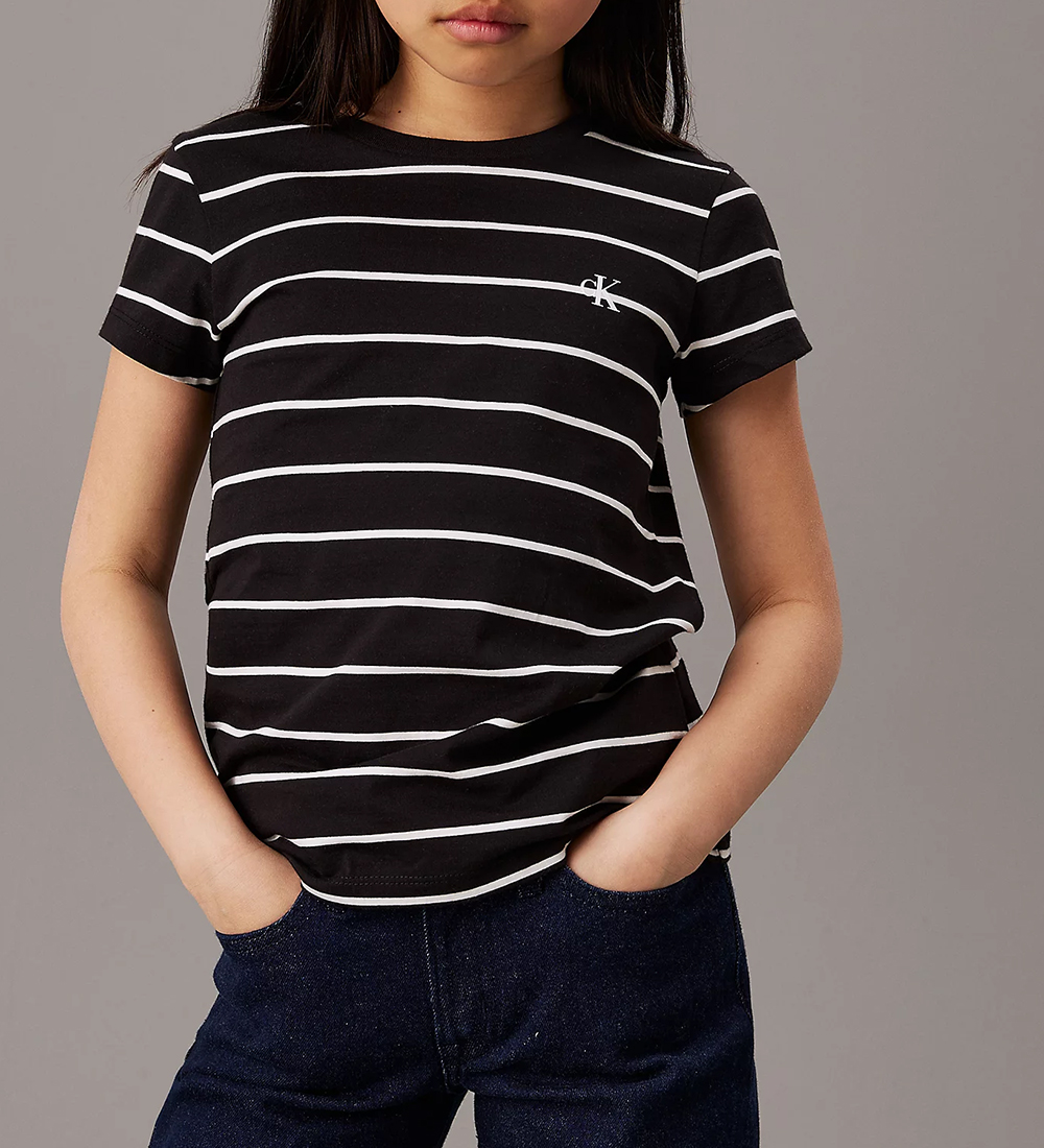 Calvin Klein T-shirts - 2-pak - Hvid/Sort m. Striber