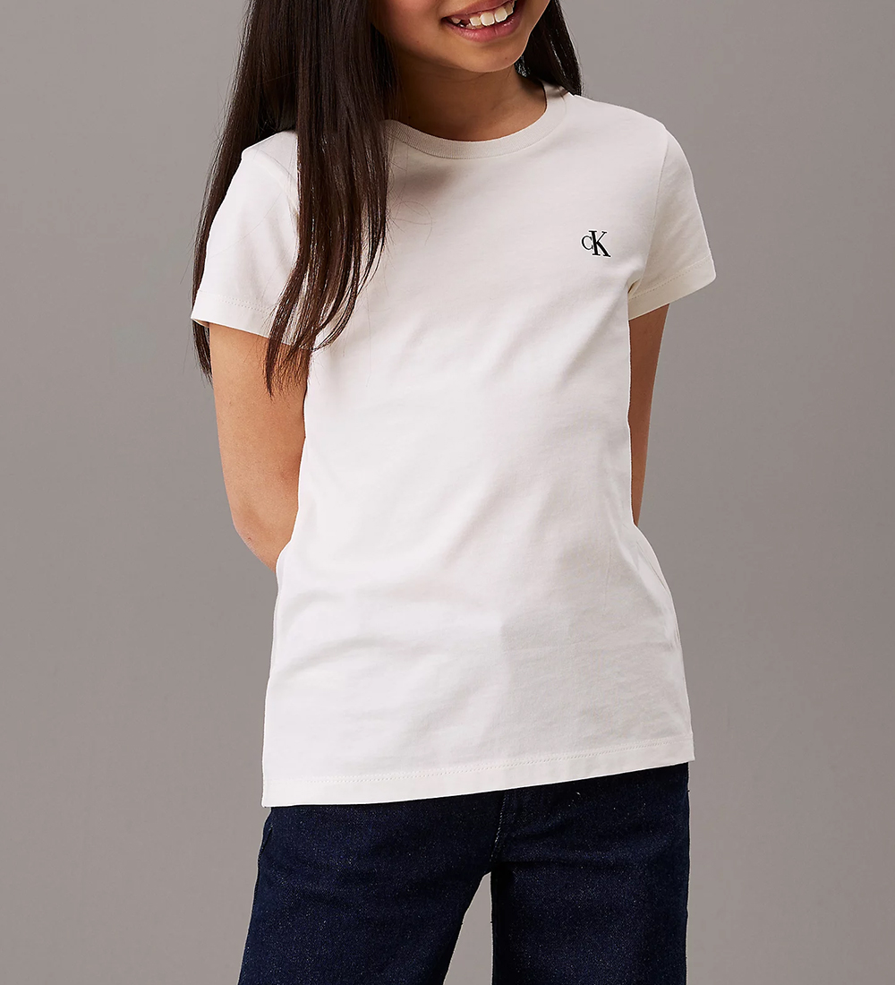 Calvin Klein T-shirts - 2-pak - Hvid/Sort m. Striber