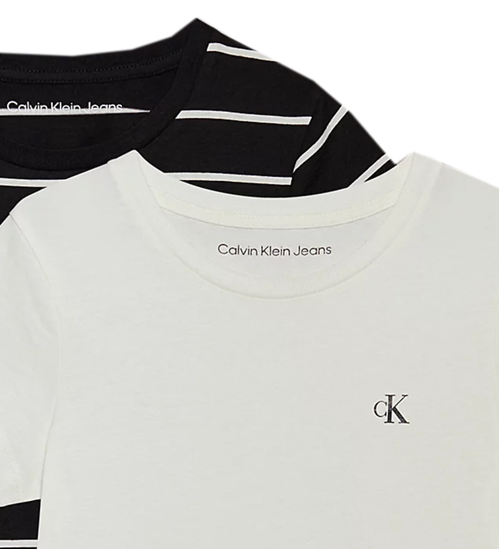 Calvin Klein T-shirts - 2-pak - Hvid/Sort m. Striber
