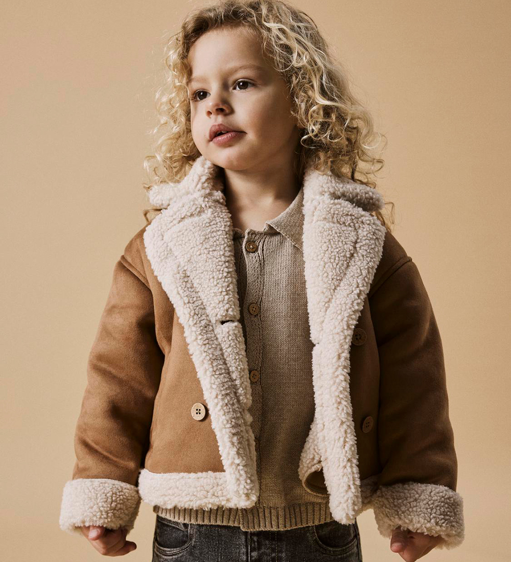 Lil' Atelier Jakke m. Teddyfleece - NmnNolo - Petrified Oak