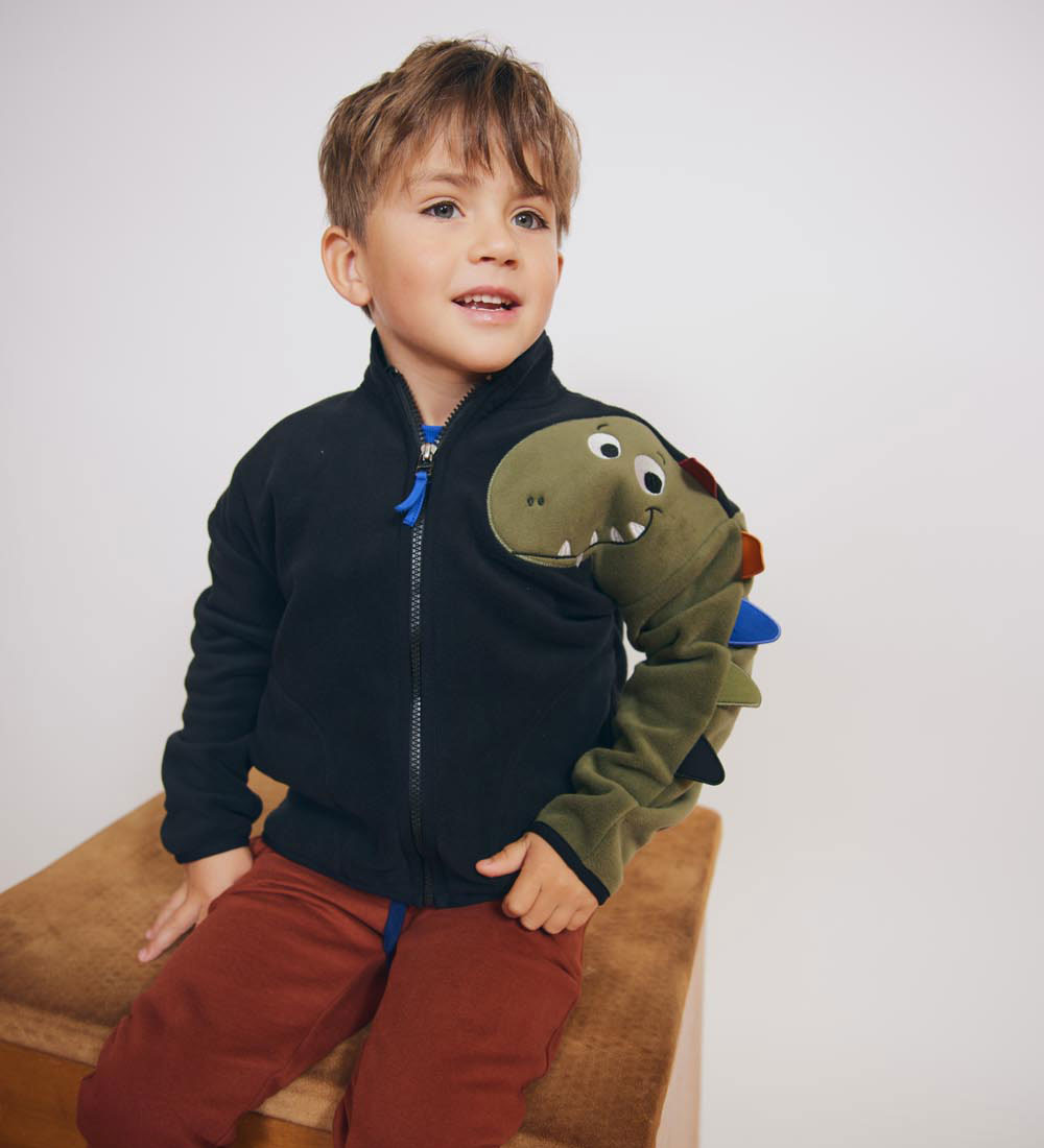 Freds World Fleecejakke - Sort m. Dino