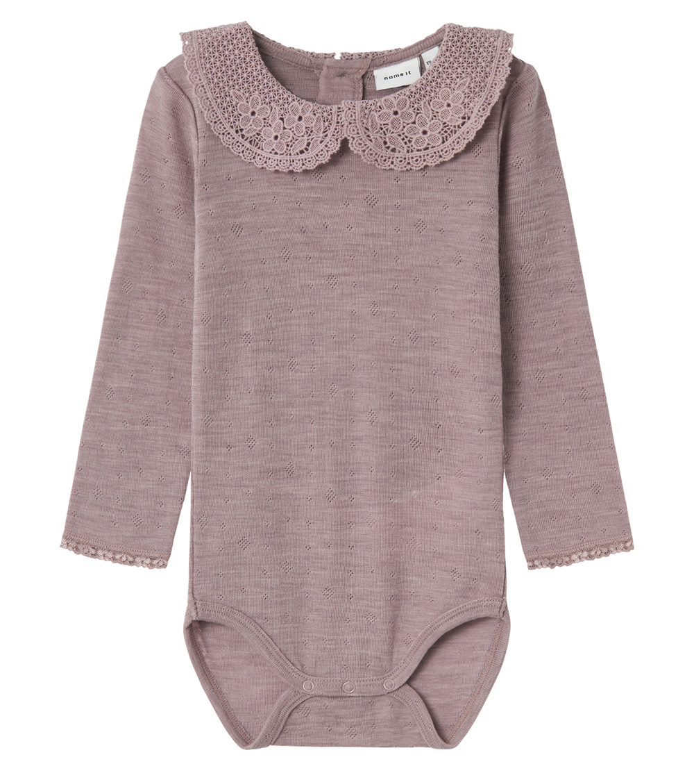 Name It Body l/æ - Uld - NmfWang - Purple Dove m. Hulmønster