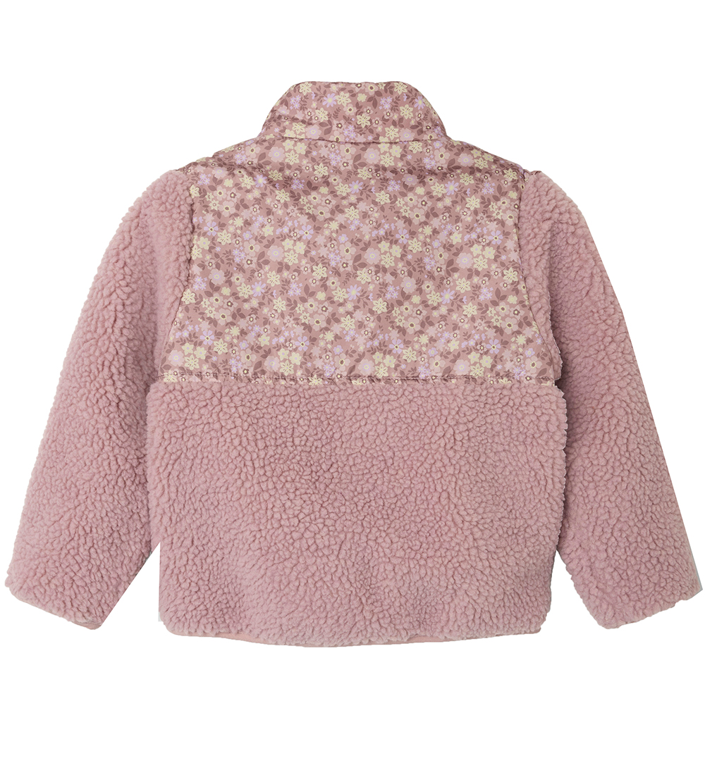 Name It Fleecejakke - Teddy - NmfMinna - Woodrose m. Blomster