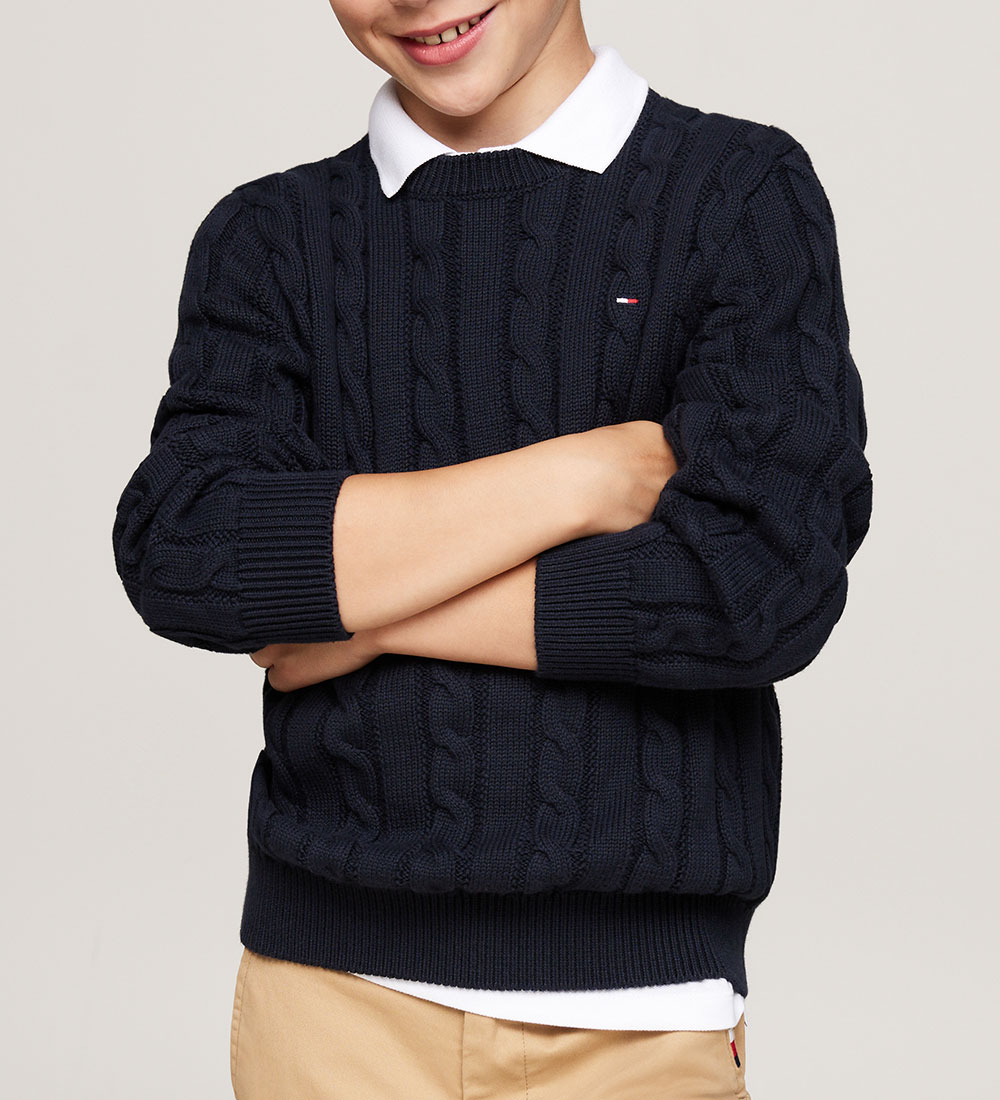 Tommy Hilfiger Bluse - Strik - Essential Reg Cable - Desert Sky