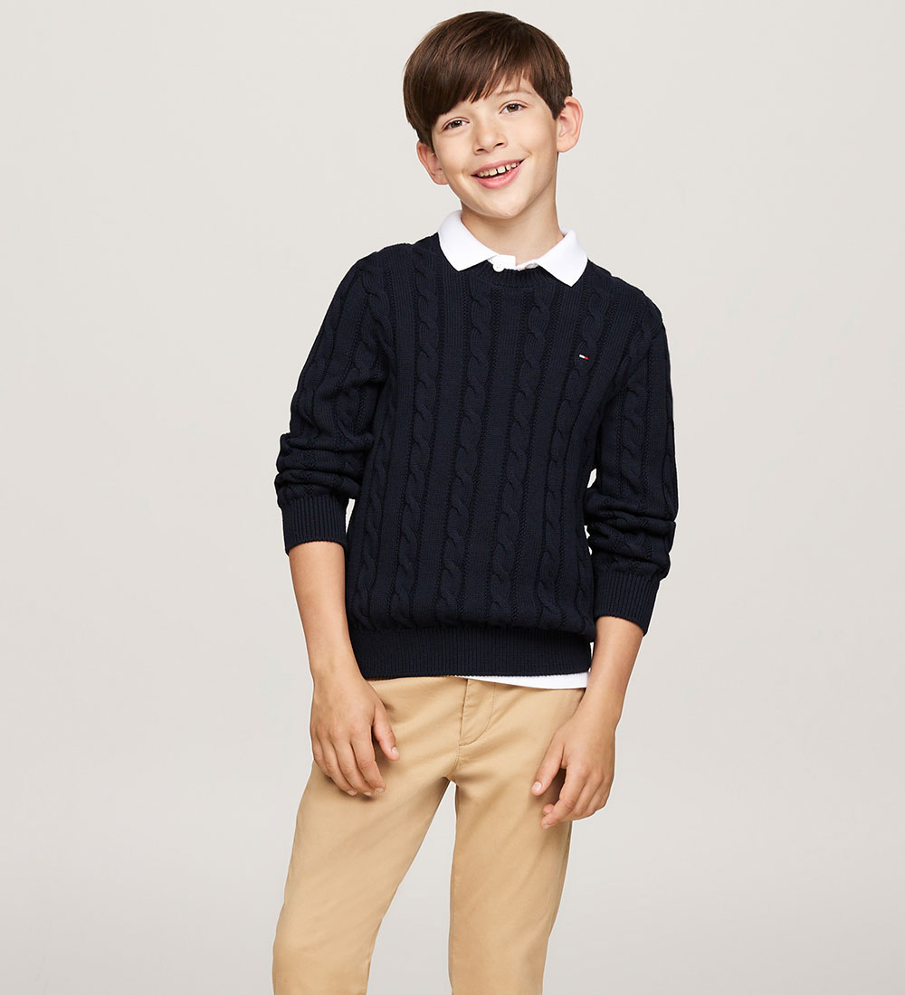 Tommy Hilfiger Bluse - Strik - Essential Reg Cable - Desert Sky