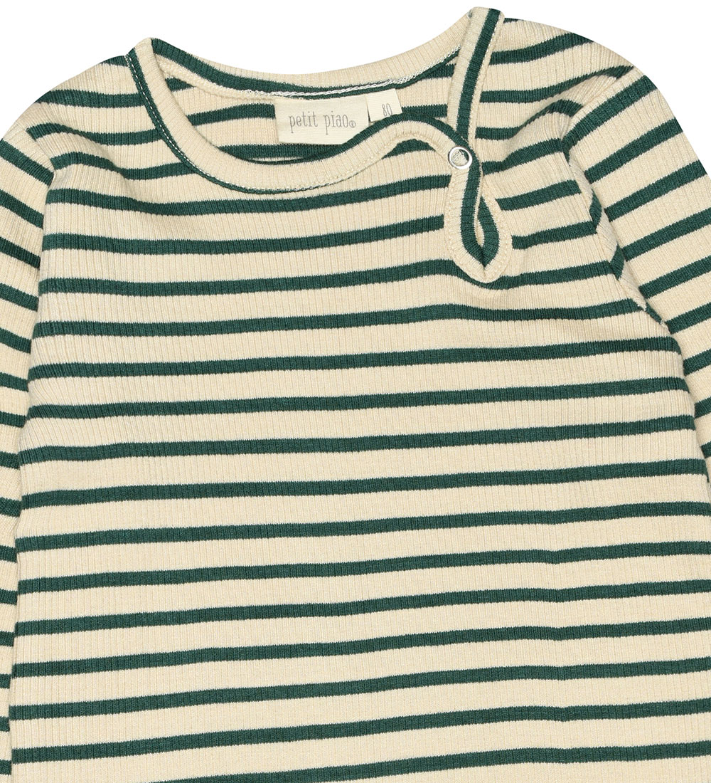 Petit Piao Body l/æ - Rib - Modal - Emerald Green/Dark Off White