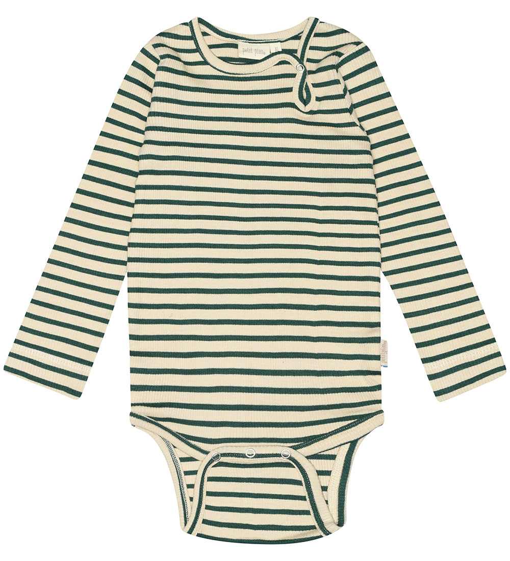 Petit Piao Body l/æ - Rib - Modal - Emerald Green/Dark Off White