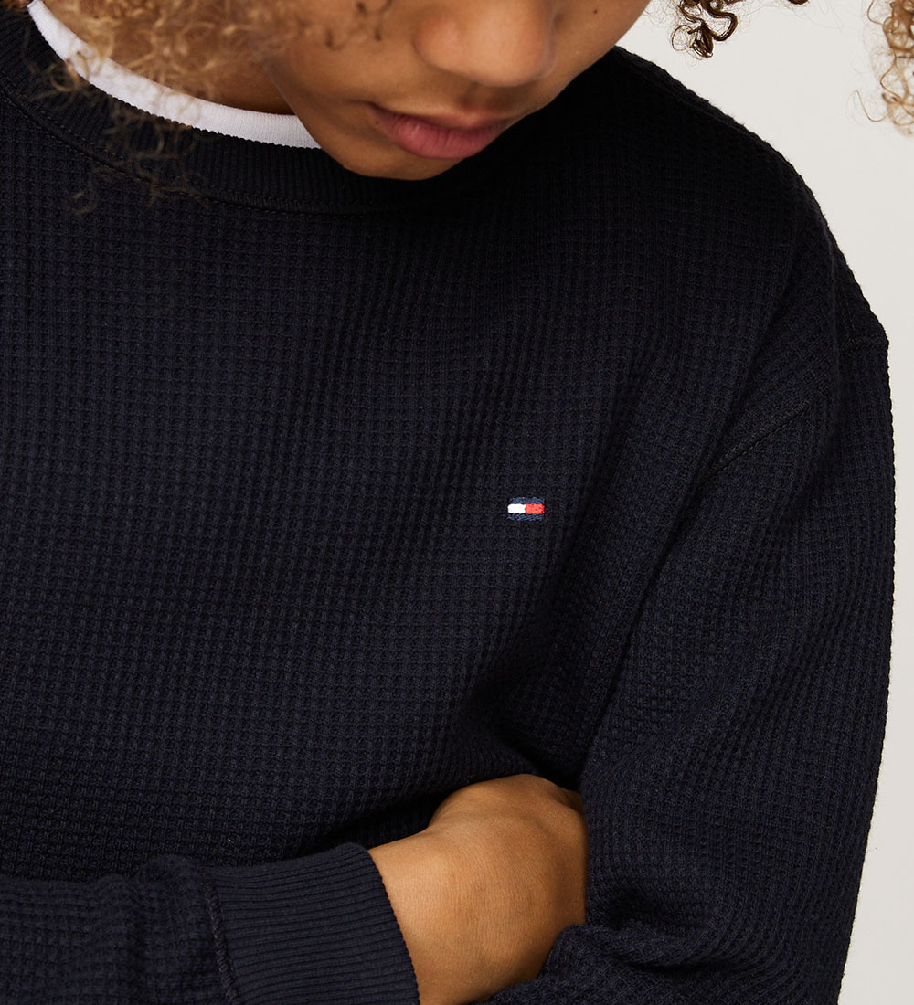 Tommy Hilfiger Bluse - Flag Mini Waffle - Desert Sky