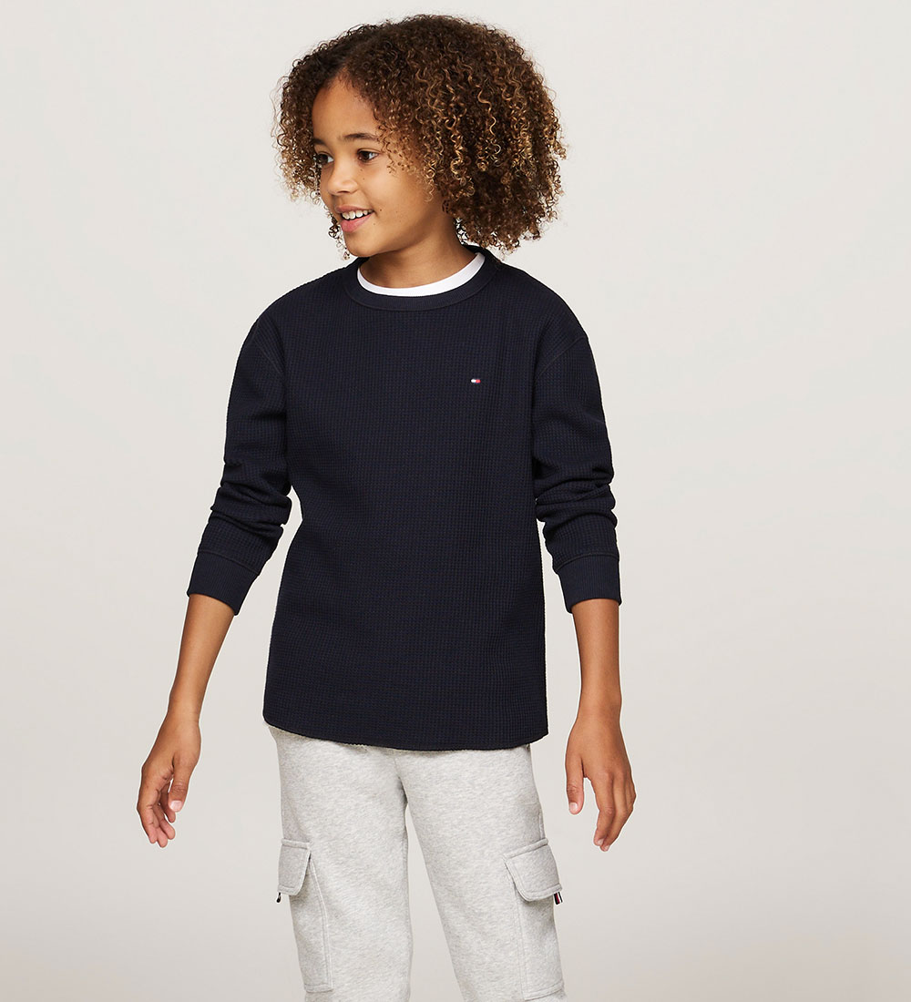 Tommy Hilfiger Bluse - Flag Mini Waffle - Desert Sky