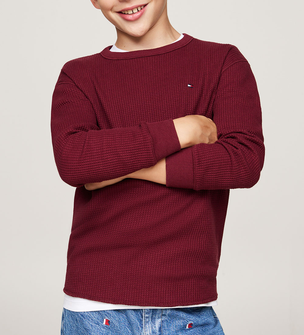 Tommy Hilfiger Bluse - Flag Mini Waffle - Deep Rouge