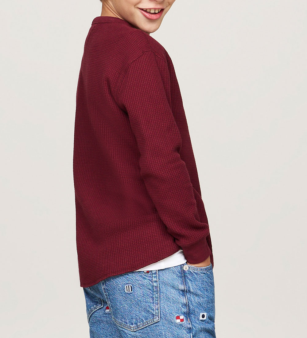 Tommy Hilfiger Bluse - Flag Mini Waffle - Deep Rouge