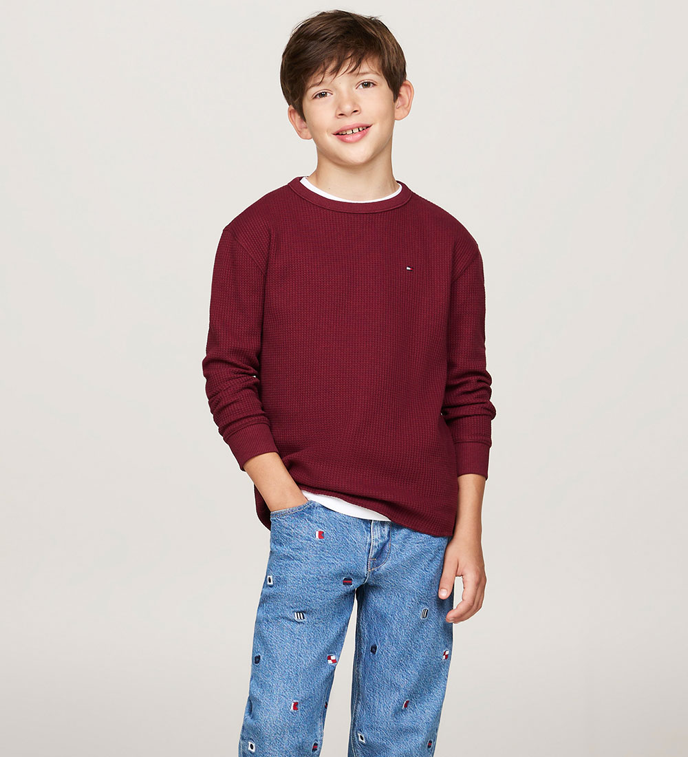 Tommy Hilfiger Bluse - Flag Mini Waffle - Deep Rouge
