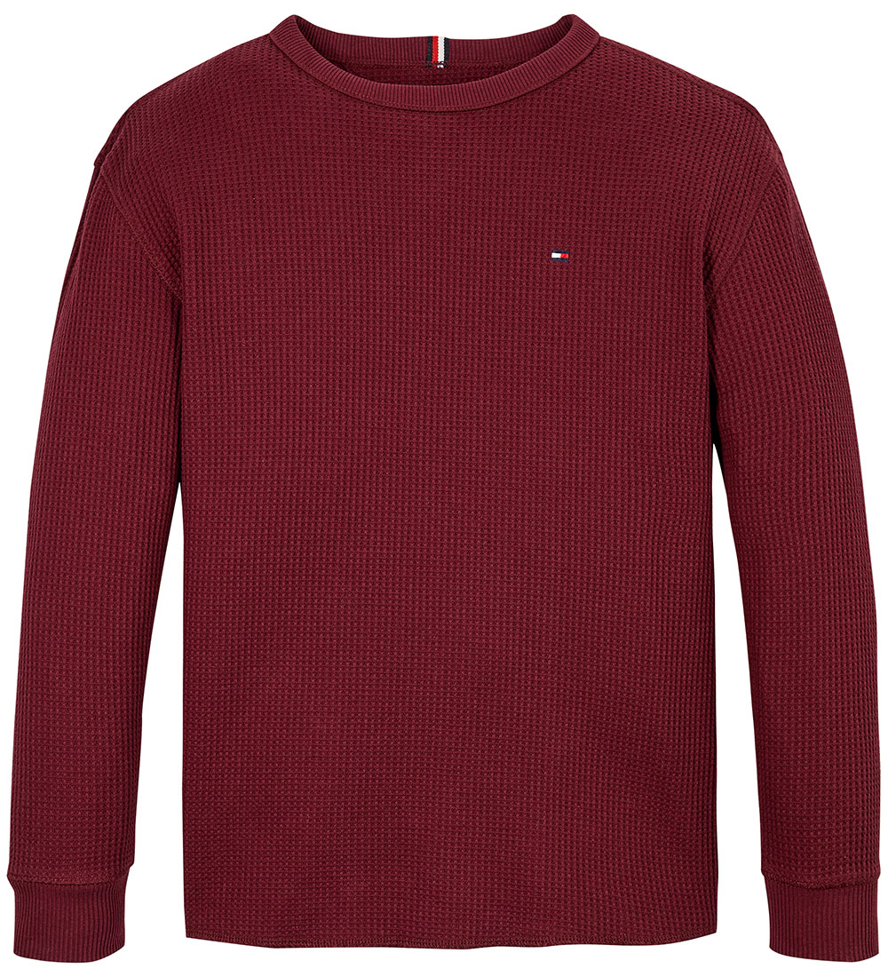 Tommy Hilfiger Bluse - Flag Mini Waffle - Deep Rouge