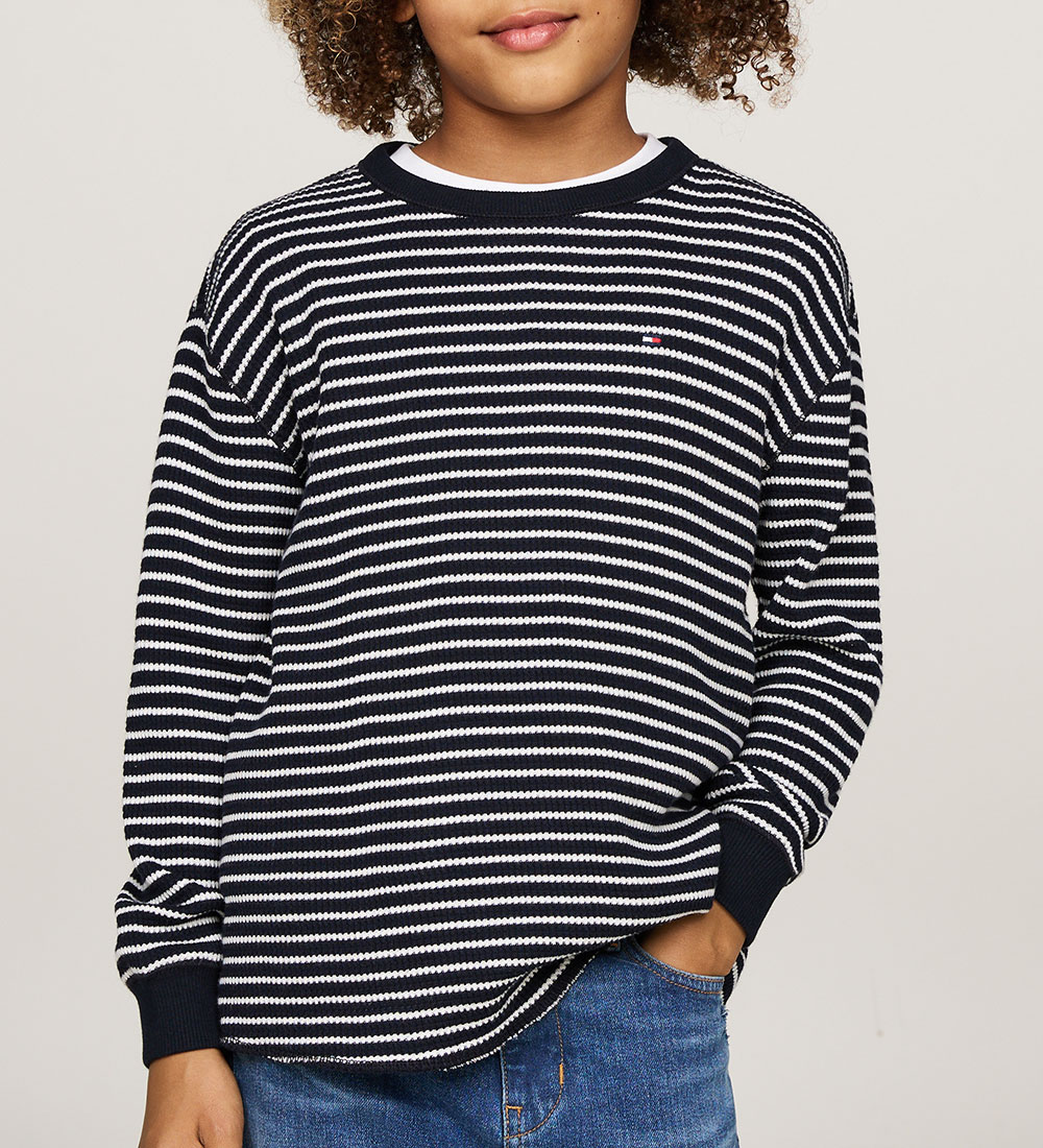 Tommy Hilfiger Bluse - Flag Mini Waffle - Blue/White Stripes