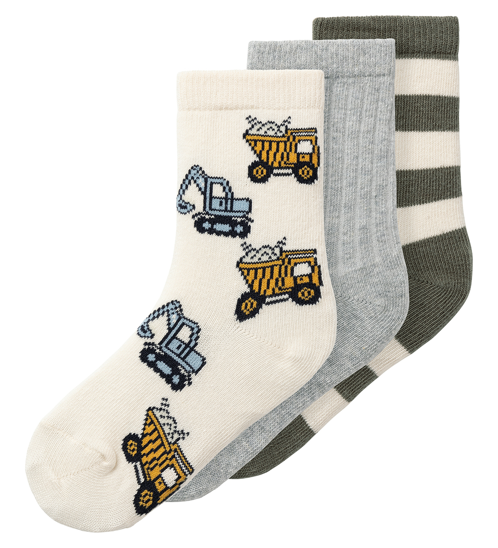 Name It Strømper - 3-pak - NmmNute - Tea Leaf/Grey Melange/Summe