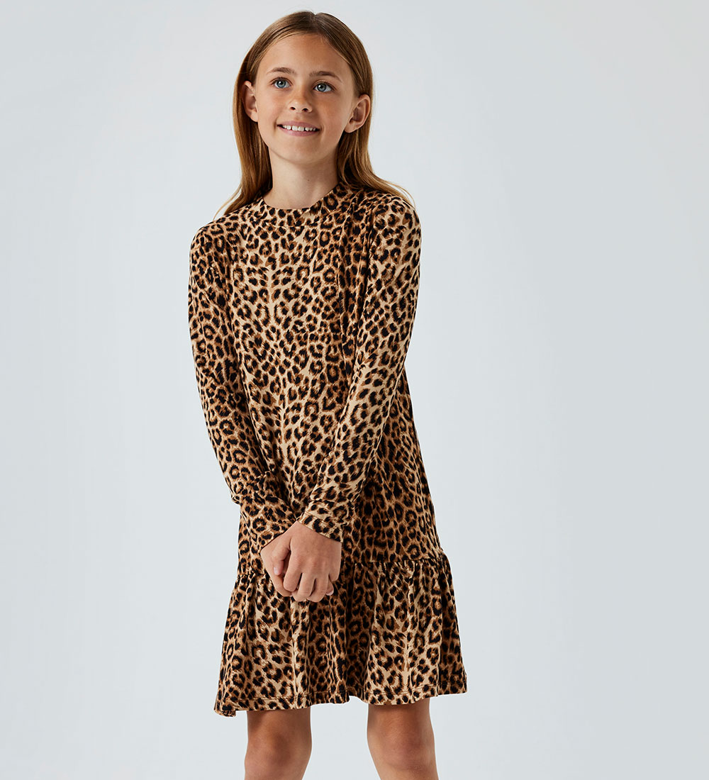 Name It Kjole l/æ - NkfNuni - Sort m. Leopardprint