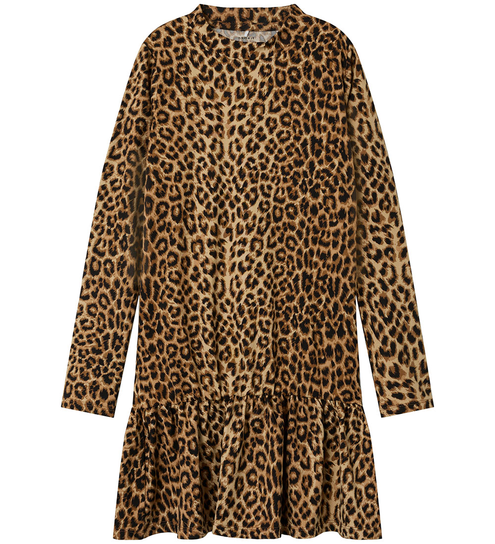 Name It Kjole l/æ - NkfNuni - Sort m. Leopardprint
