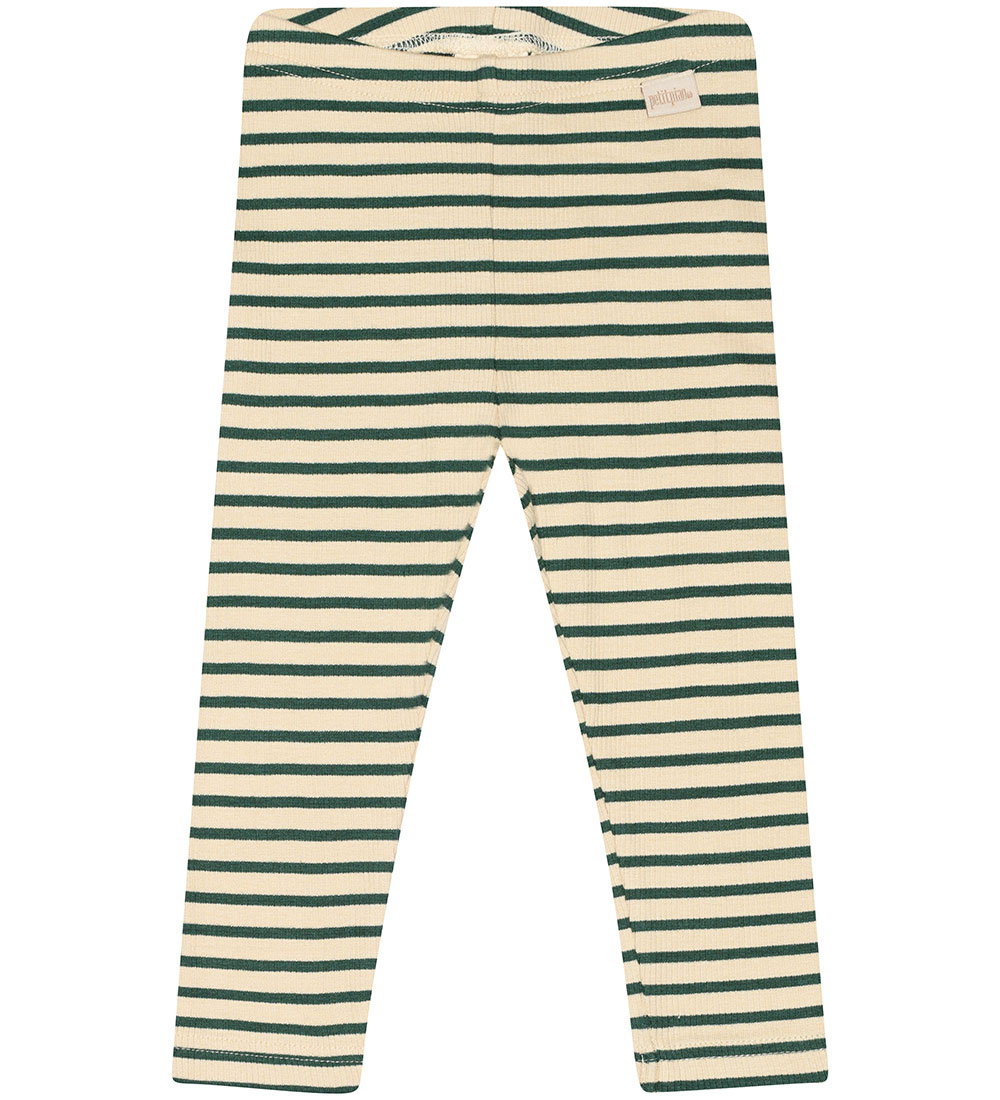 Petit Piao Leggings - Rib - Modal - Emerald green/dark Off White