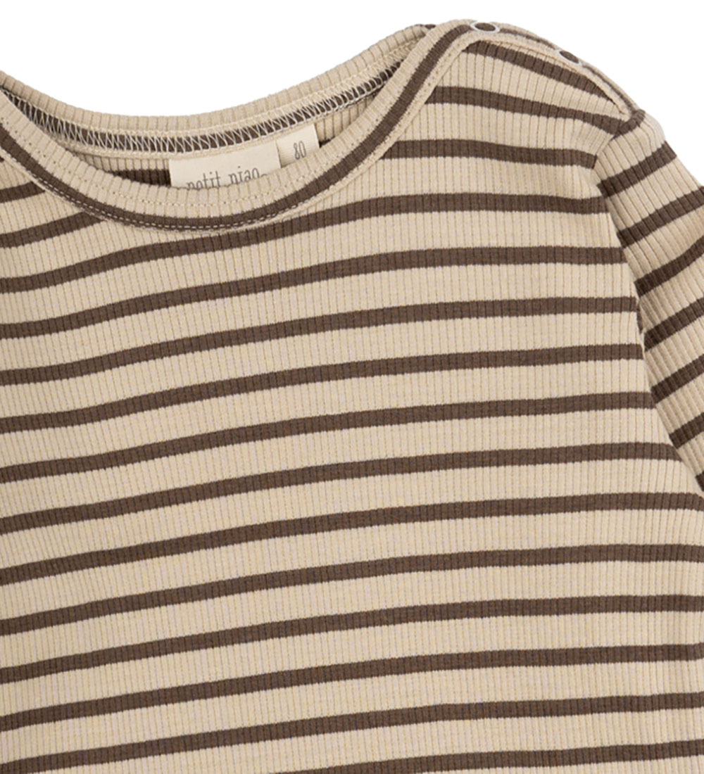 Petit Piao Bluse - Rib - Modal - Chocolate Brown/Dark Off White