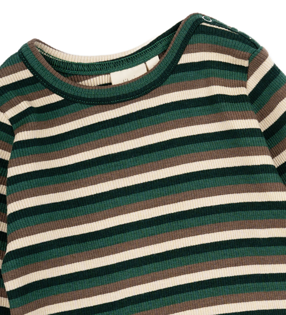 Petit Piao Bluse - Rib - Modal - Emeralda Green Multi Stripe