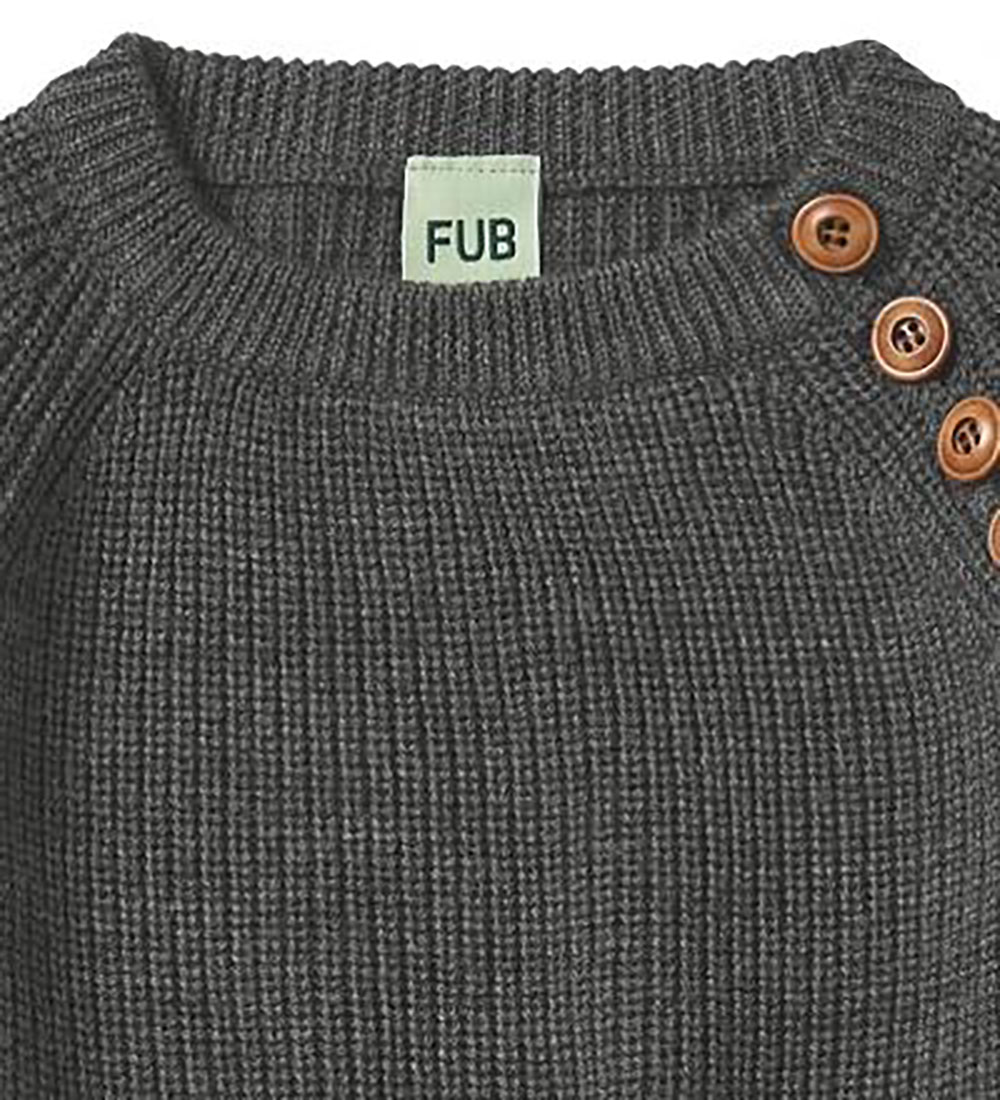 FUB Bluse - Uld - Rib Sweater - Grey Melange