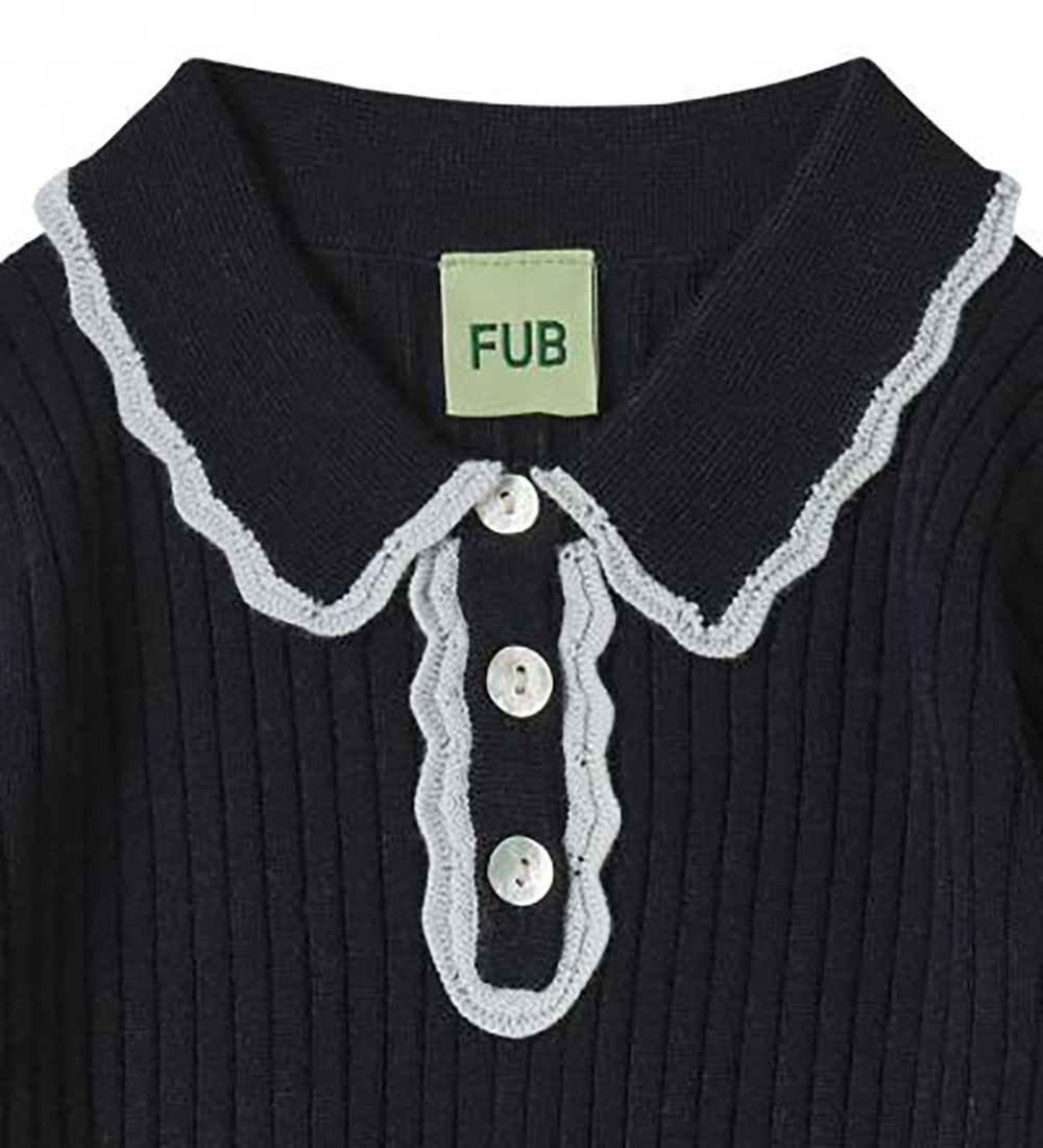 FUB Bluse - Uld - Rib Polo - Dark Navy