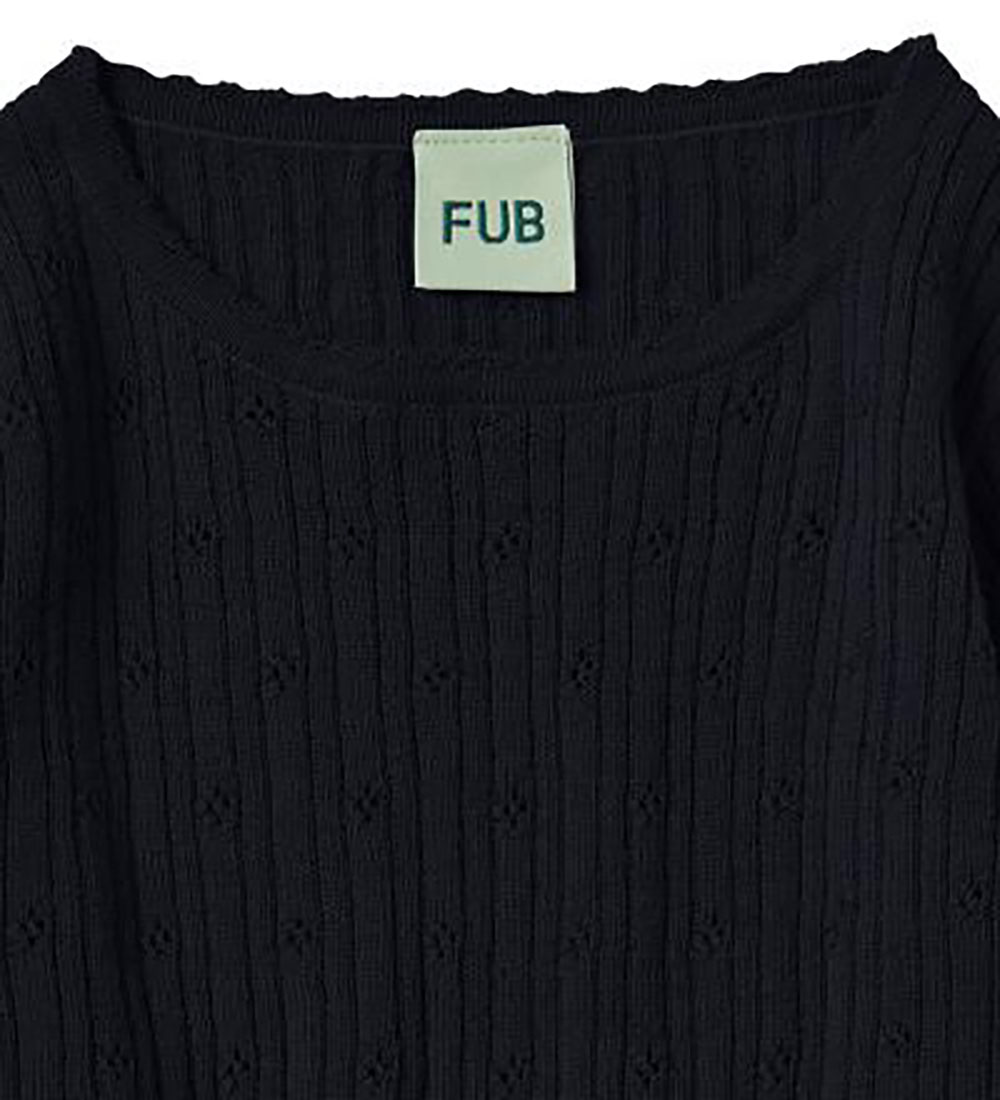 FUB Bluse - Uld - Dark Navy m. Hulmønster