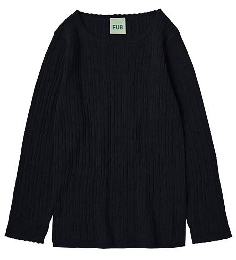 FUB Bluse - Uld - Dark Navy m. Hulmønster