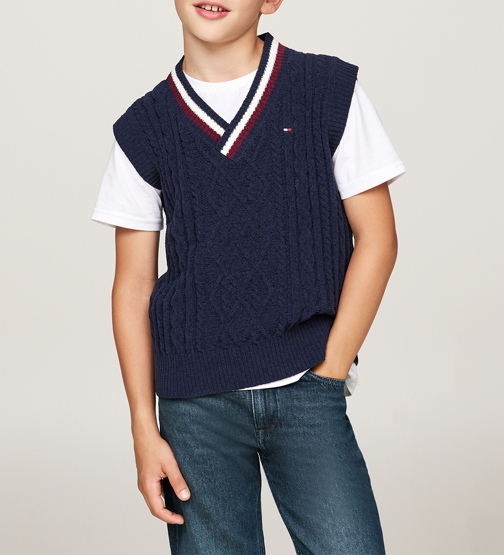 Tommy Hilfiger Vest - Strik - Global Chenille - Desert Sky