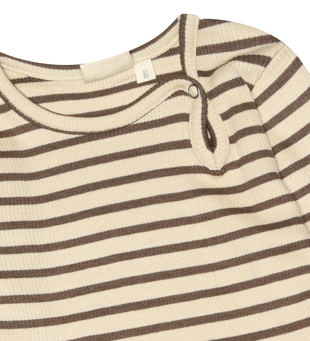 Petit Piao Body l/æ - Rib - Modal - Chocolate Brown/Dark Offwhit
