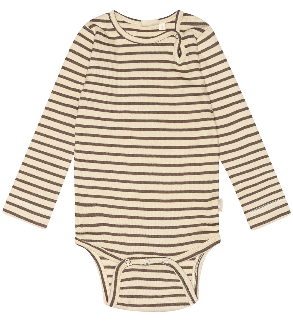 Petit Piao Body l/æ - Rib - Modal - Chocolate Brown/Dark Offwhit