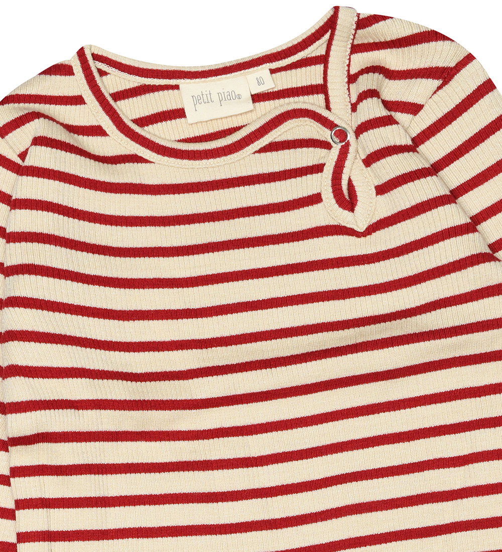 Petit Piao Body l/æ - Rib - Modal - Chili Pepper/Dark Offwhite