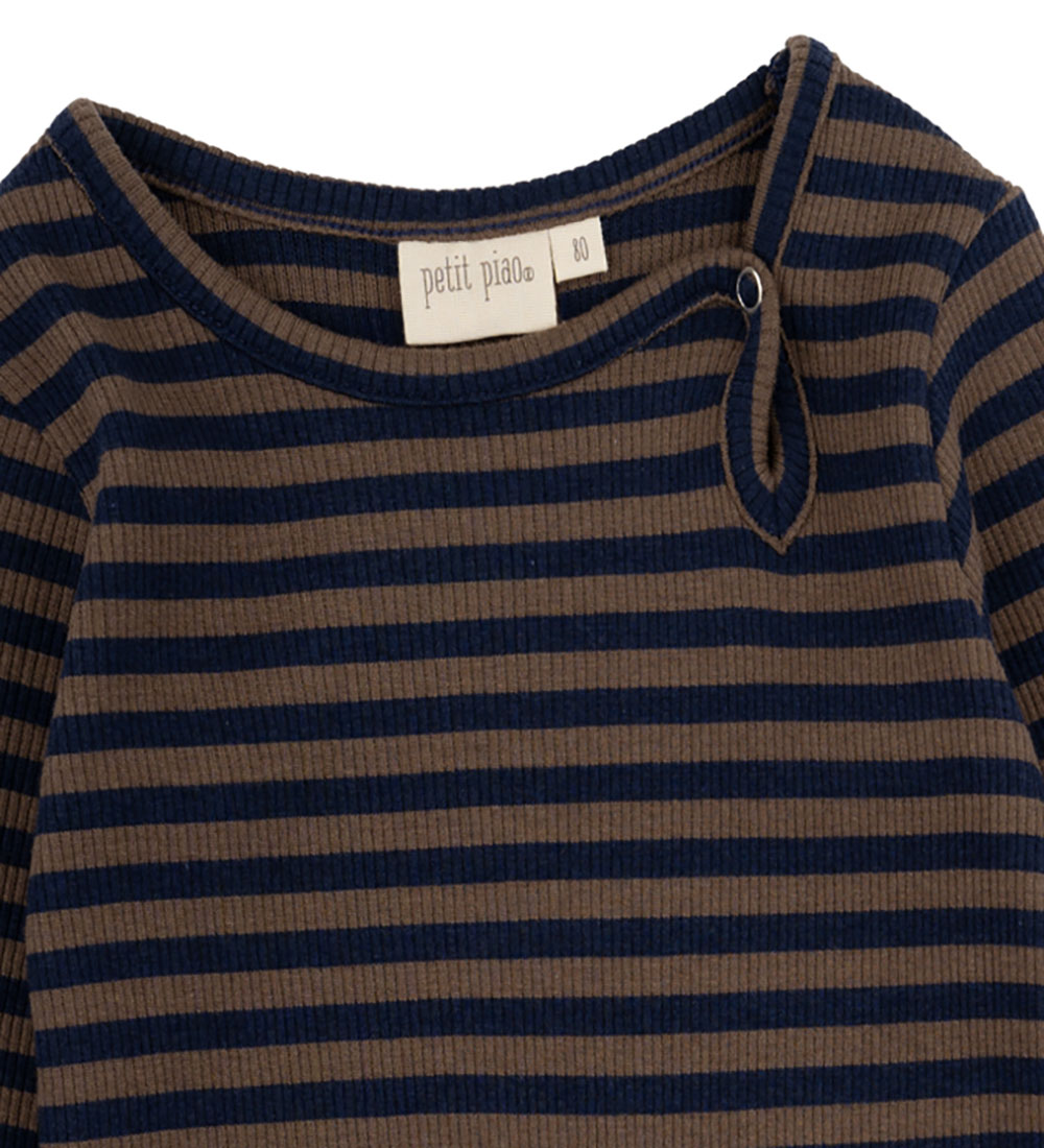 Petit Piao Body l/æ - Rib - Modal - Chocolate Brown/Indigo Plums