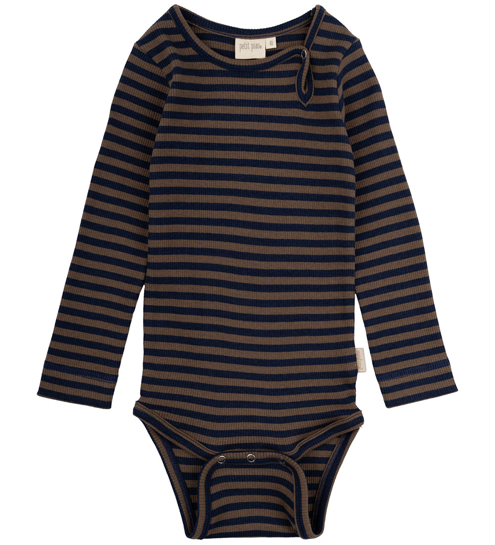 Petit Piao Body l/æ - Rib - Modal - Chocolate Brown/Indigo Plums