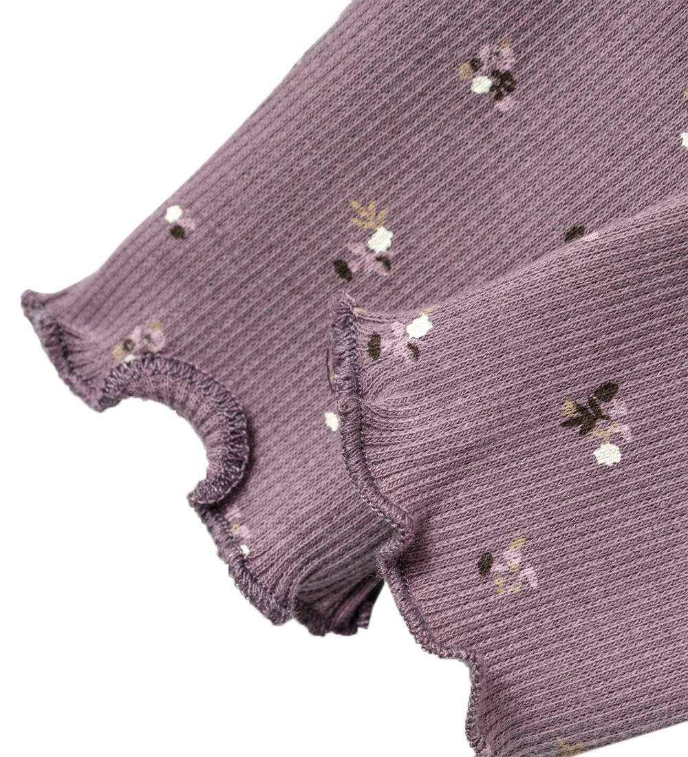 Name It Leggings - Rib - NbfOlinne - Arctic Dusk m. Blomster